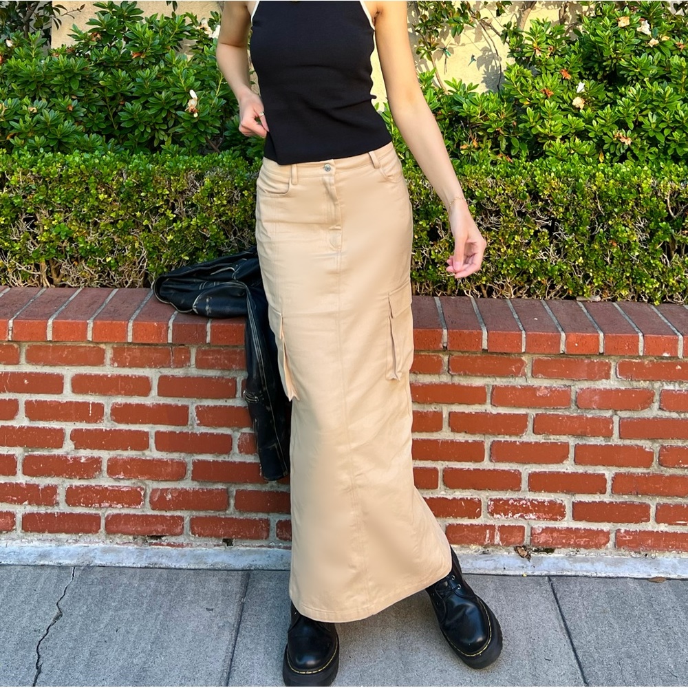 Khaki cargo maxi skirt